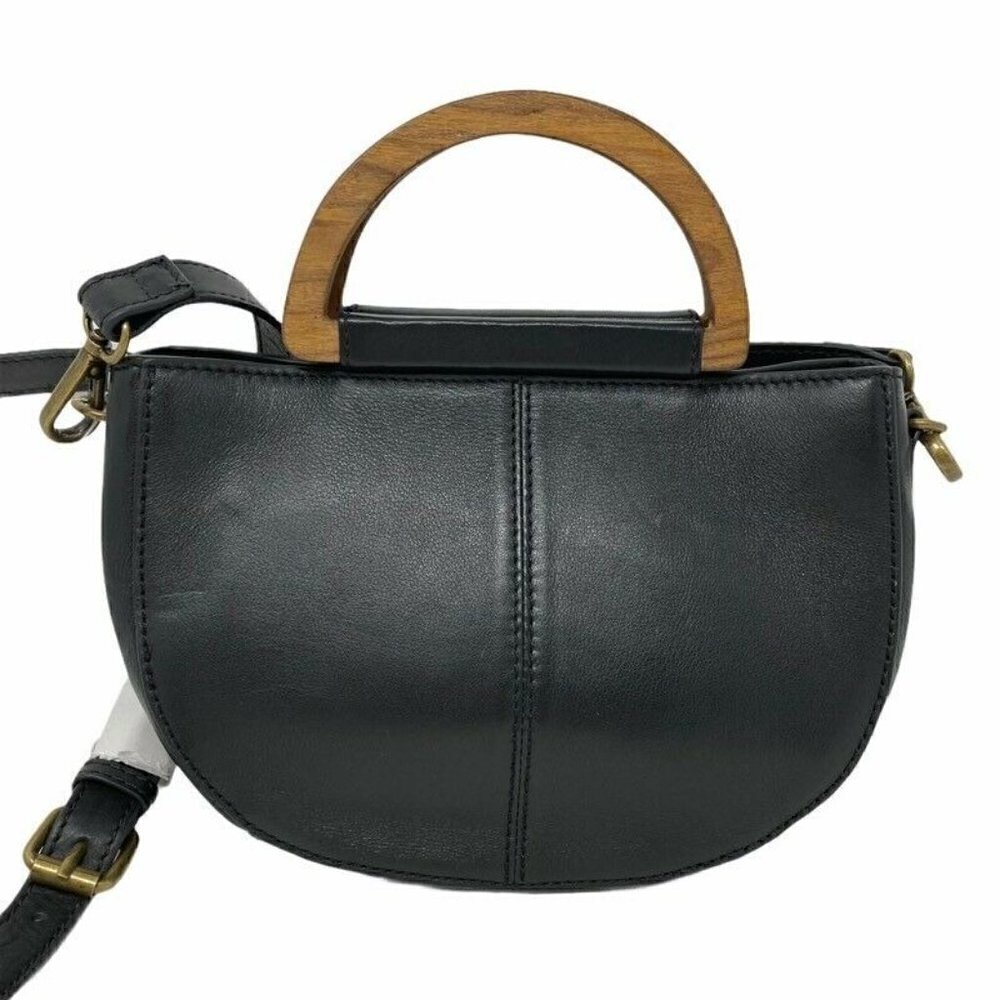 NEW Rachel Roy Womens Crossbody Bag Black Leather Magnetic Snap Wood Handle - Picture 4 of 9
